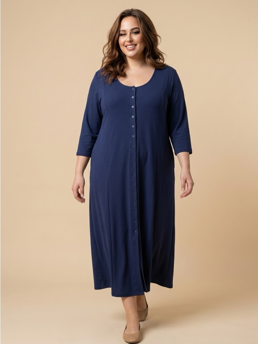 Plus Size Chelsea Studio 5X Navy Blue Button-Front Maxi Dress, Great Condition